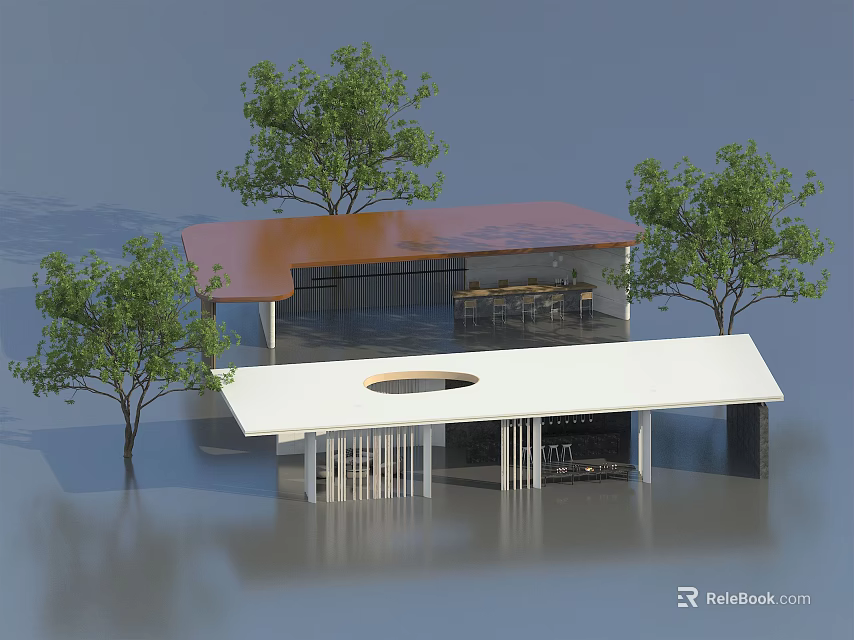 Outdoor Contemporary Pergola With Open Roof Design Surrounded By Trees And Water 3d model 