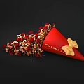 Floral Display Featuring Red Cone Shaped Bouquet Welcome Home Text Red Orange Roses Yellow Bow