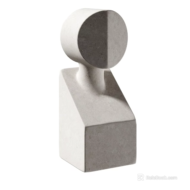 Modern Abstract Concrete Sculpture With Geometric Circular Top And Square Base 3d model 