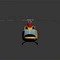 Yellow Aerospace Helicopter With Red White Rotors Against Black Background
