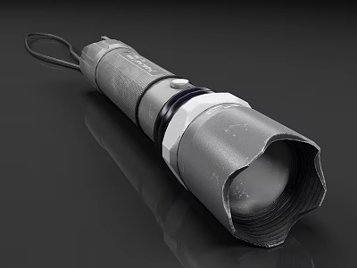 Gray Metal Flashlight With Lanyard And Hexagonal Head Daily Electrical Appliance 3d model