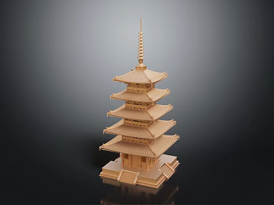 Traditional Wooden Pagoda Architectural Model With Multi Layered Roof And Spire 3d model