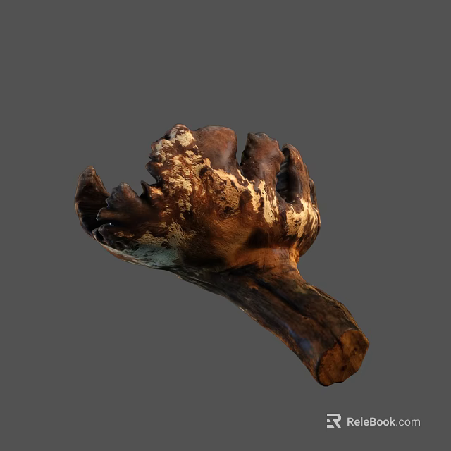Hand Carved Natural Wooden Sculpture With Textured Surface And Irregular Shape 3d model 
