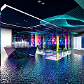 Futuristic Interior Space With Neon Lights Geometric Structures And Reflective Surfaces 3d model