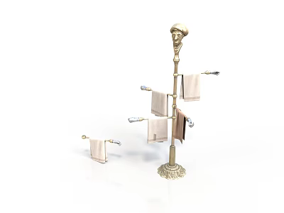 Gold Floor Standing Towel Rack With Multiple Bars Hanging Towels And Small Holder 3d model