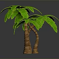 Three Palm Trees With Twisted Trunks And Green Leaves 3D Rendered Decorative Plant