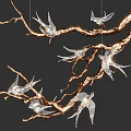 Artistic Branch Shaped Chandelier With Silver Bird Decor For Interior Design