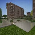 Modern Multi storey Residential Building With Chinese style Roof And Landscaped Greenery Water Features