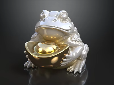 Decorative Ornament Decoration Set With Silver Frog Holding Gold Ingot for Home Decor 3d model