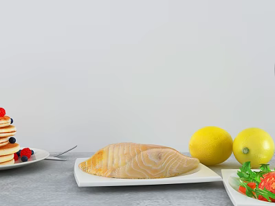 Modern food for breakfast 3d model