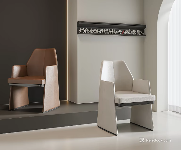 Stylish Modern Brown and White Dining Chairs With Minimalist Interior Design 3d model 