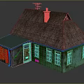 Teal Cottage With Brown Tiled Roof Orange Chimney Turquoise Extension And Windows