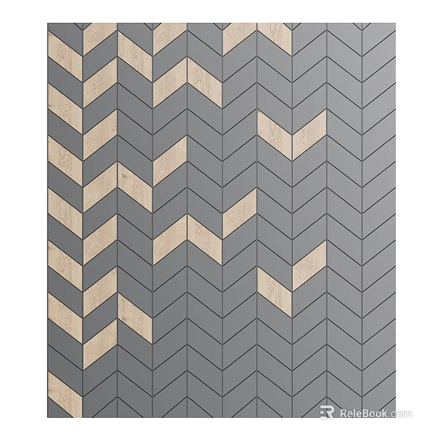 Modern Herringbone Pattern Wall Design With Gray And Wooden Tiles For Interior Decor 3d model