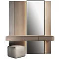 Modern Light Wood Dressing Table With Full Mirror Drawers And Soft Padded Stool For Bedroom