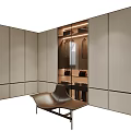 Modern Wooden Wardrobe Interior With Open Storage Hanging Clothes And Chair