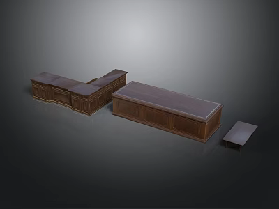 Wooden Furniture Set With Long Desk Cabinet And Carved Texture Details 3d model