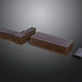 Wooden Furniture Set With Long Desk Cabinet And Carved Texture Details