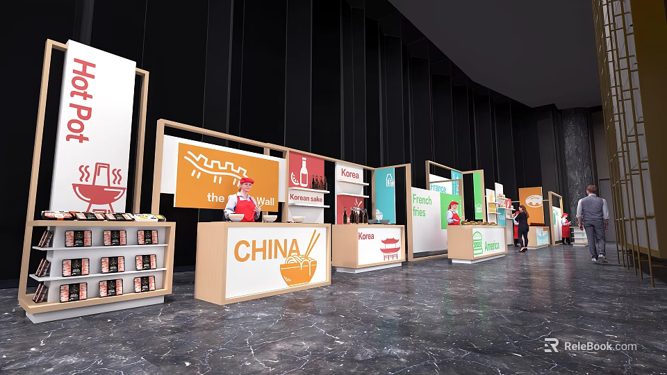 China Themed Display Booths With Colorful Panels And Product Displays 3d model 