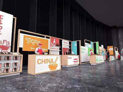 China Themed Display Booths With Colorful Panels And Product Displays 3d model