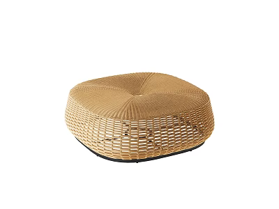 Round Brown Handwoven Stool With Textured Surface And Natural Rattan Material 3d model