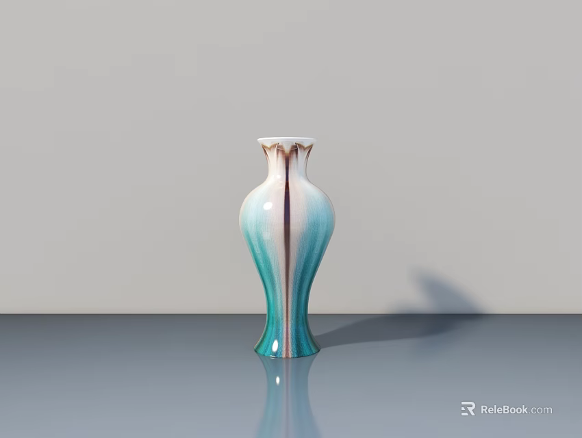 Ceramic Sculpture Vase With Blue And White Gradient Shiny Surface And Reflection 3d model 