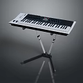 Modern Electronic Keyboard with Black Keys and Control Knobs on Tripod Stand 3d model