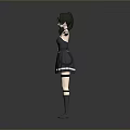 Child with Green Hair in Black Dress and White Details Arms Outstretched