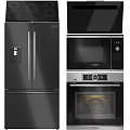 Black Stainless Steel Kitchen Appliances Set With Refrigerator Microwave And Oven