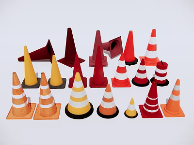 Public Facilities Traffic Cones For Road Safety In Various Colors And Striped Design 3d model