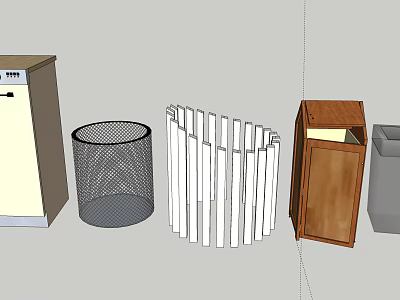 Public Facilities With Trash Bins Storage Cabinets And White Railings 3d model