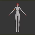 Futuristic Female 3D Character With Red Hair In White Bodysuit And Mechanical Arm