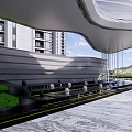 Modern Garden Landscape With Green Plants Stone Pathway And Architectural Entrance