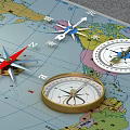 Decorative Compass Ornament Set With World Map Background And Multiple Styles 3d model