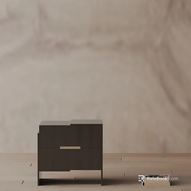 Elegant Dark Wood Bedside Table with Minimalist Design and Drawer 3d model 