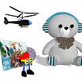Cute Gray Stuffed Bear Toy With Blue Headphones Polka Dot Scarf And Striped Paws