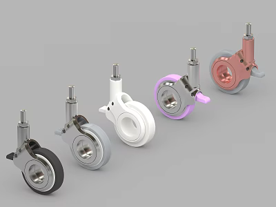 Colorful Caster Wheels With Brake Function And Metal Structure Design 3d model