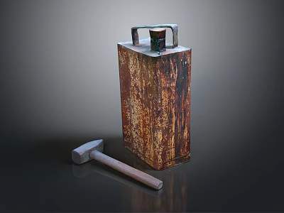 Vintage Rusty Metal Storage Container With Wooden Handle Hammer and Classic Design 3d model