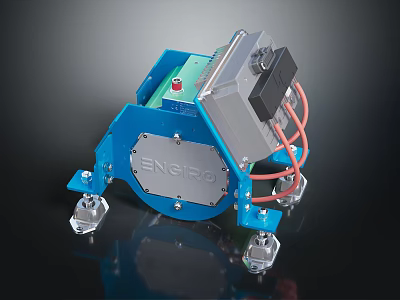 Compact Blue ENGiRO Mechanical Device With Transparent Wheels And Metal Housing 3d model