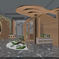 Indoor Green Decor Space With Wooden Display Shelves Plant Wall Round Ceiling And Good Day Sign