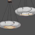 Two Modern Round Chandeliers With Fabric Shades And Soft Glow Lighting Fixtures