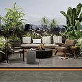 Roof Garden With Lush Green Plants Outdoor Seating And City Skyline
