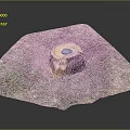 Tree Stump With Blue Circular Top Surrounded By Green Grass In Scenic