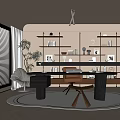 Modern Study Room Interior With Wall Shelves Desk Chair And Round Rug