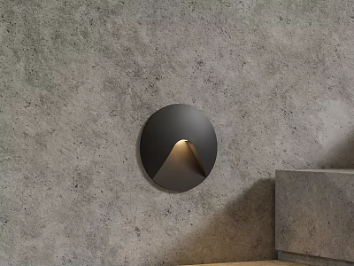 Modern Black Circular Wall Light Installed On Concrete Wall With Warm Glow 3d model