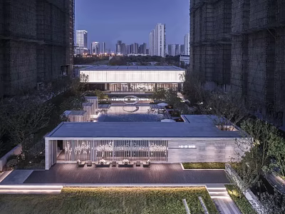 Modern Sales Office Building Architectural Design With Glass Facade Urban Landscaping And Water Features 3d model