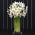 Fresh White Flowers With Yellow Centers In Clear Glass Vase