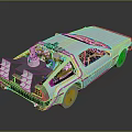 Silver Metallic DeLorean Car With Gull Wing Doors Roof Mounted Equipment And Futuristic Design