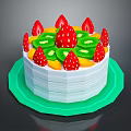Fresh Fruit Decorated Cake with Strawberries Kiwis and Orange Slices on Green Plate