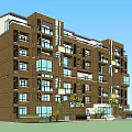 Modern Apartment Building With Brown Facade Glass Windows Balconies And Green Landscaping