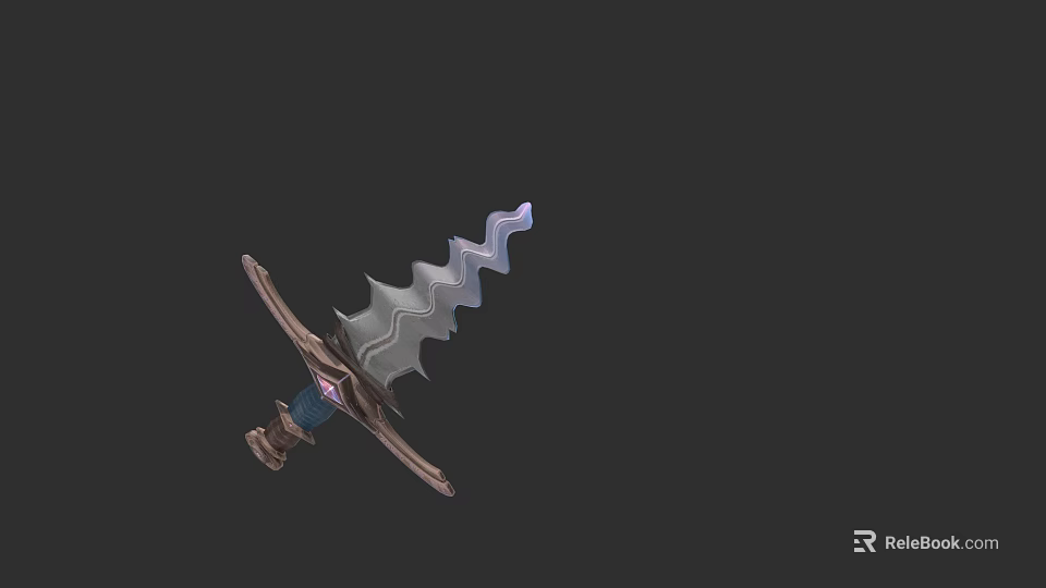 Intricate Ornate Sword Featuring Serrated Blade Brown Handle And Decorative Hilt 3d model 